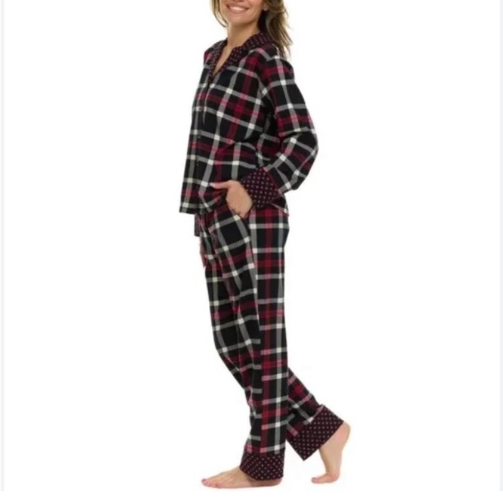 Vera Bradley Pajama Set Button Down Shirt/Pants Cotton Red Plaid NWT